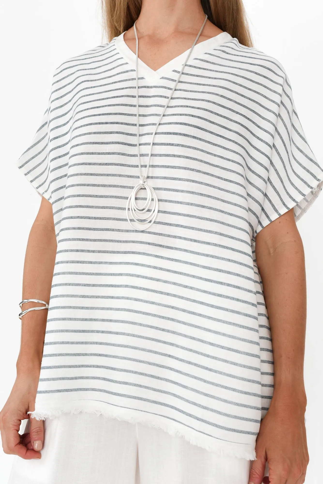 Hanley White Stripe Linen Blend Top sold by Blue Bungalow product image thumbnail 5
