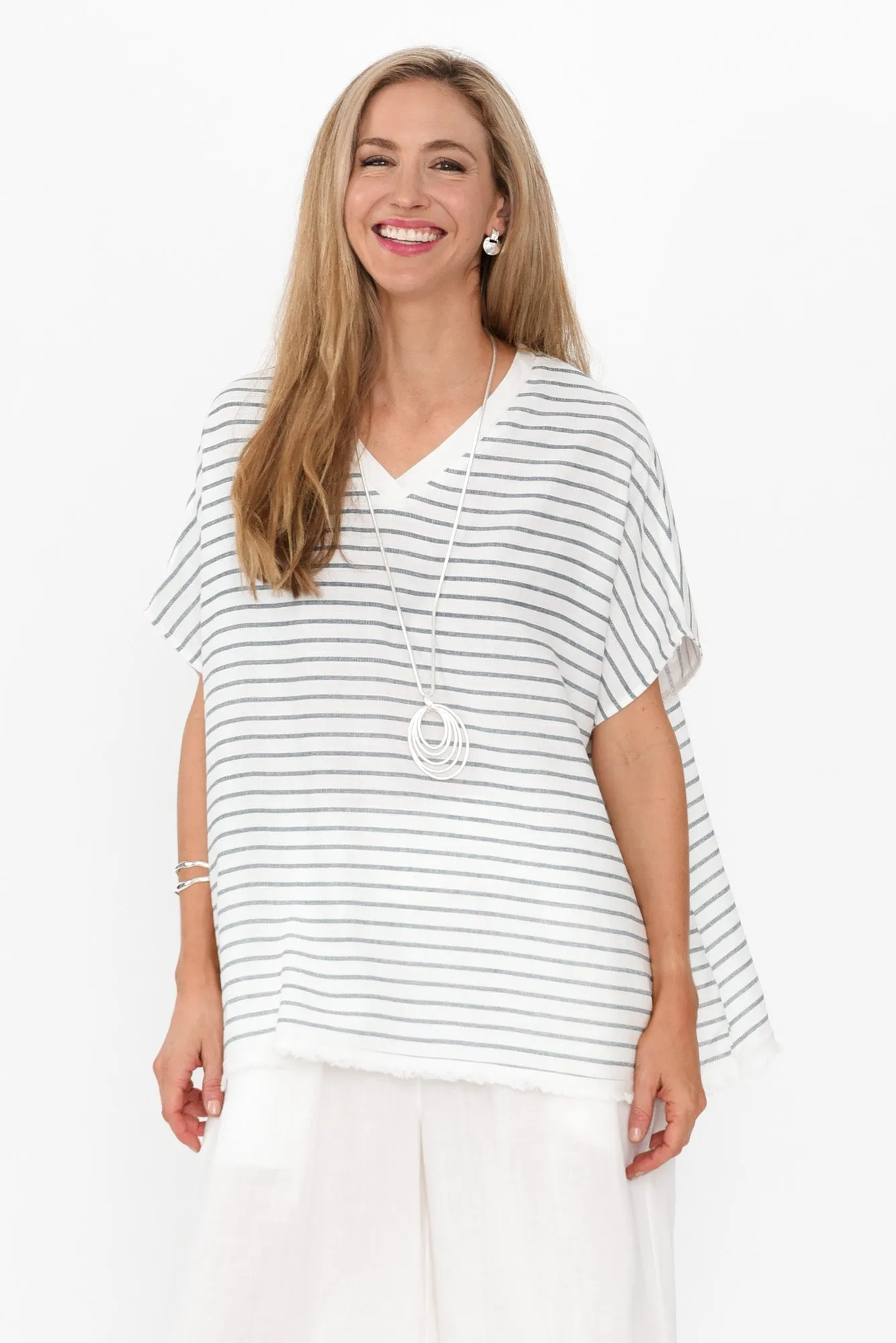 Hanley White Stripe Linen Blend Top sold by Blue Bungalow
