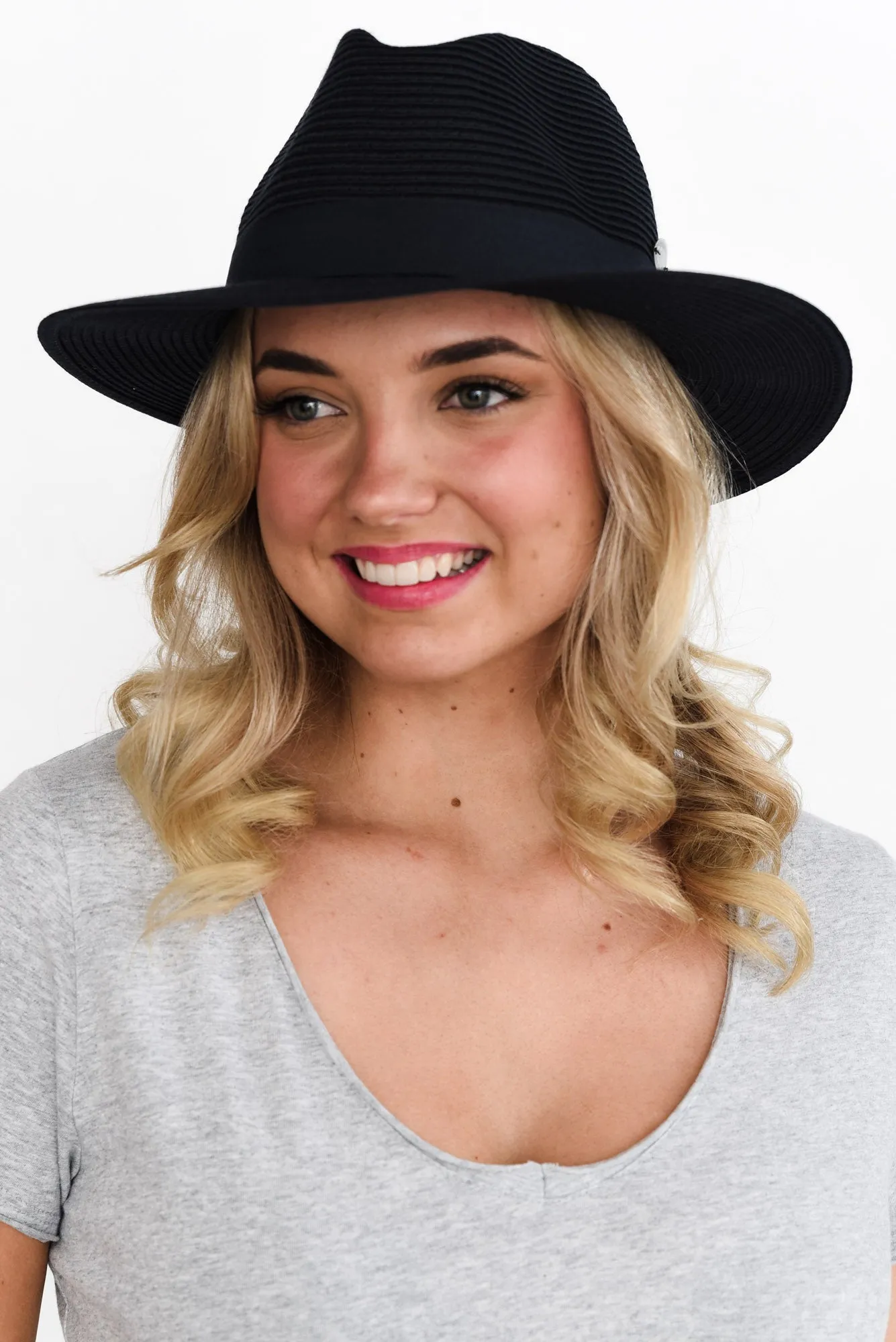 Navy Wide Brim Travel Fedora sold by Blue Bungalow product image thumbnail 2