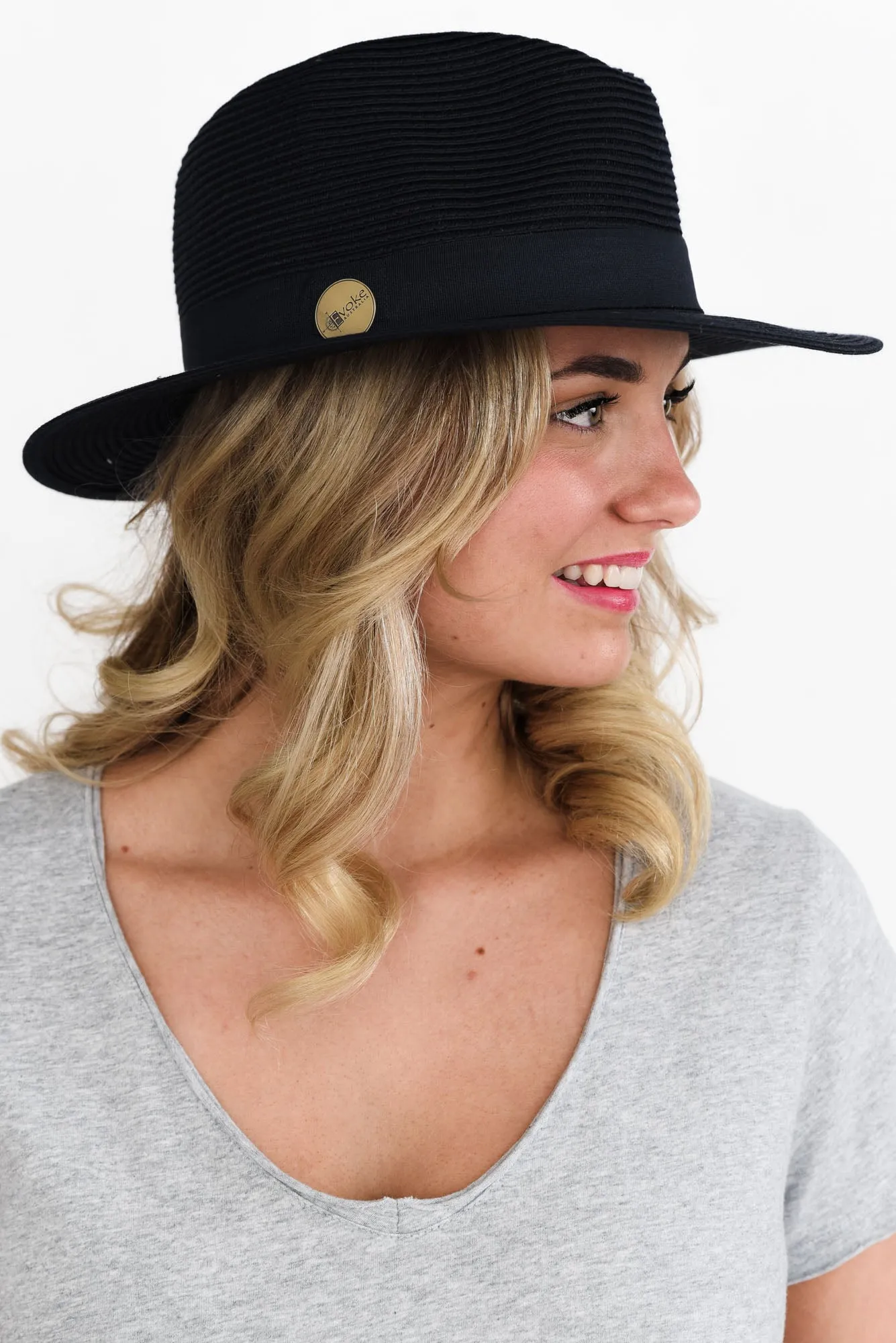 Navy Wide Brim Travel Fedora sold by Blue Bungalow