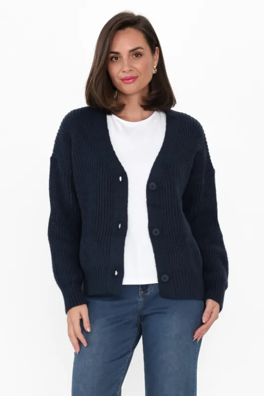 Shara Navy Knit Button Cardigan sold by Blue Bungalow
