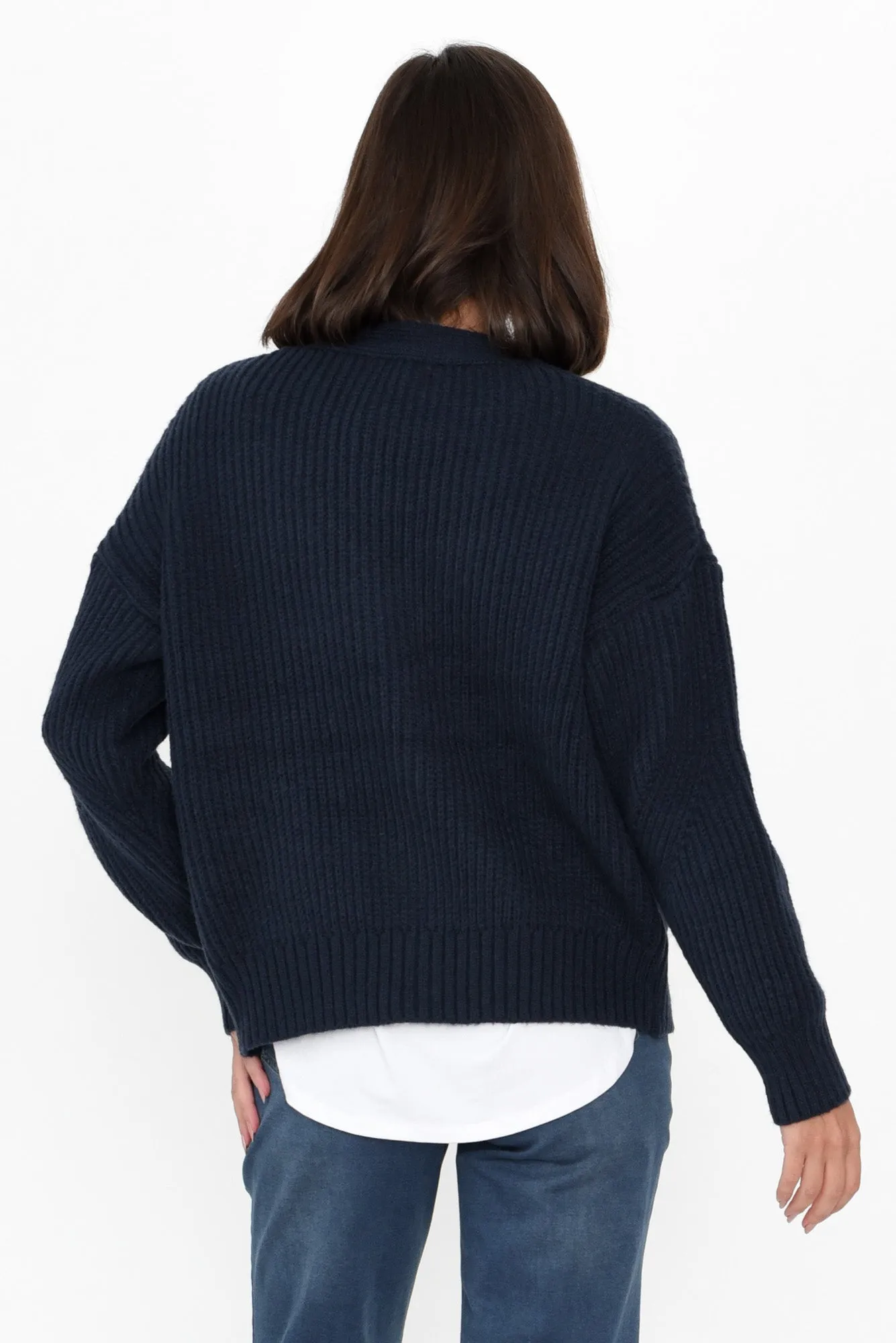 Shara Navy Knit Button Cardigan sold by Blue Bungalow product image thumbnail 4