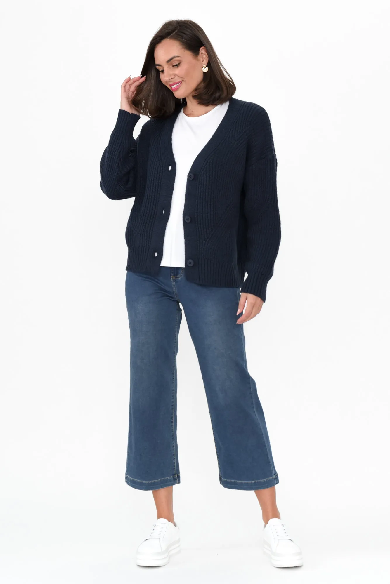 Shara Navy Knit Button Cardigan sold by Blue Bungalow product image thumbnail 2