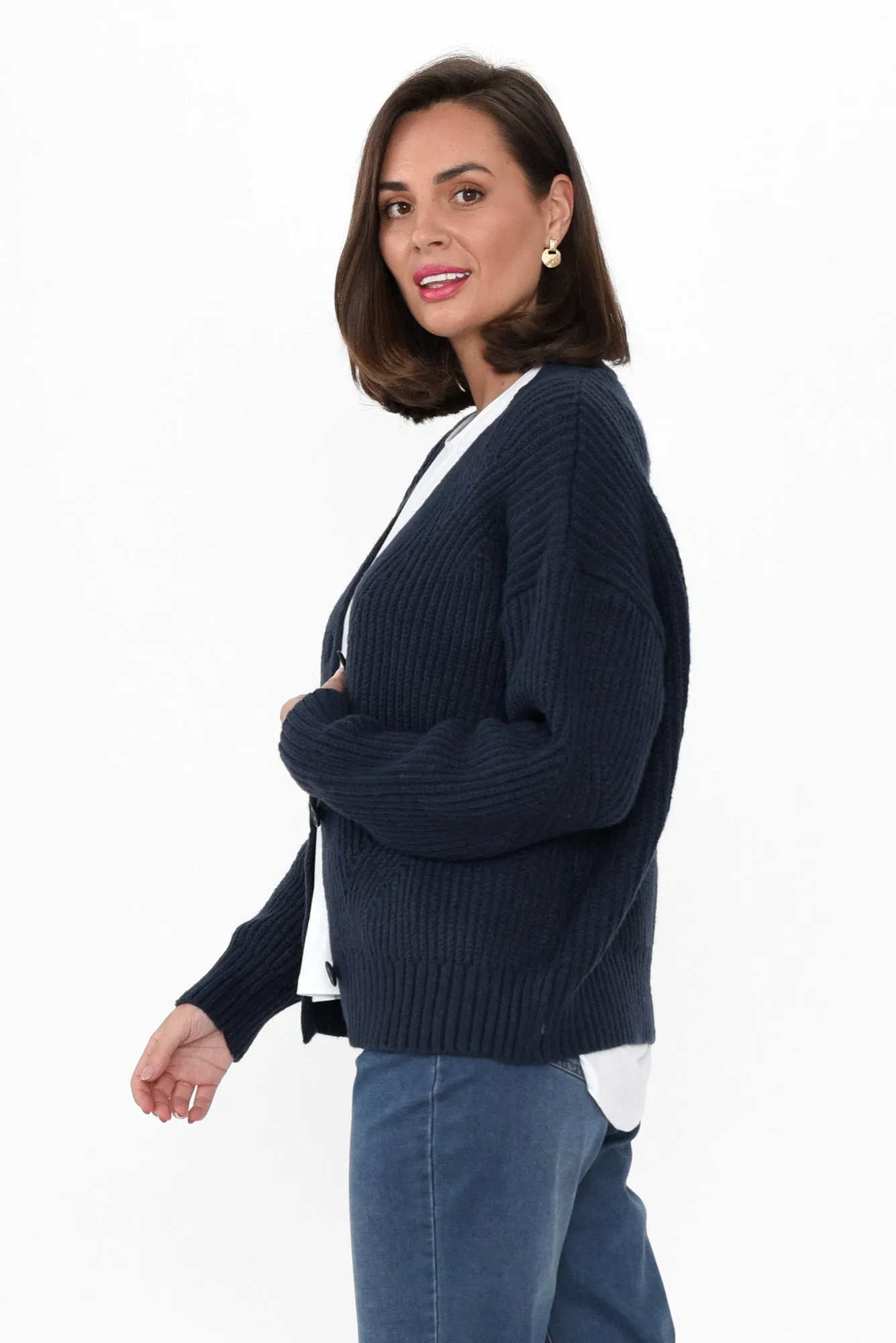 Shara Navy Knit Button Cardigan sold by Blue Bungalow product image thumbnail 3