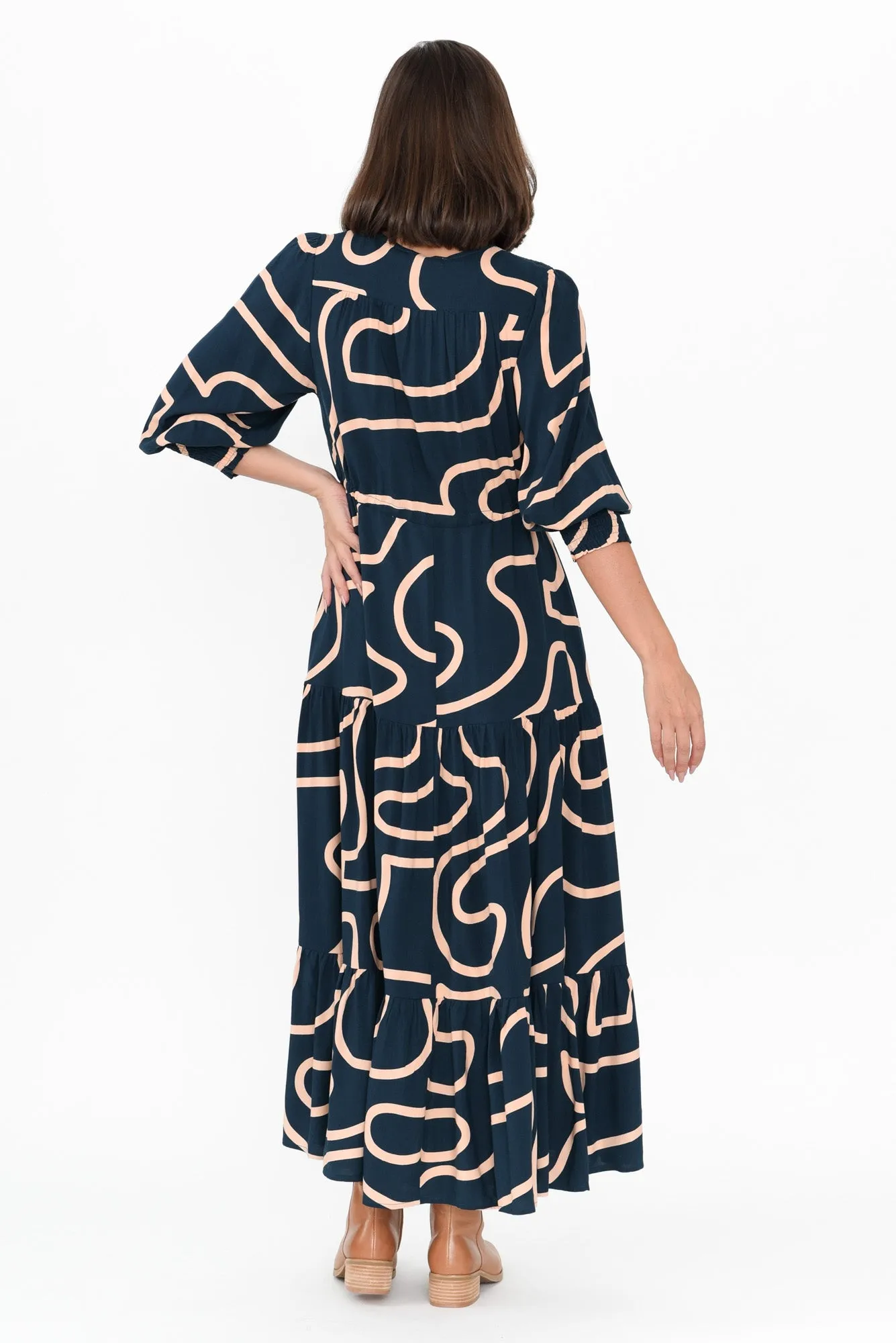 Boleyn Teal Geo Tie Dress sold by Blue Bungalow product image thumbnail 4