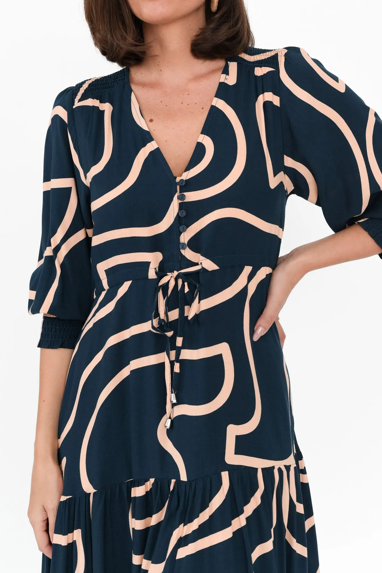 Boleyn Teal Geo Tie Dress sold by Blue Bungalow product image thumbnail 5