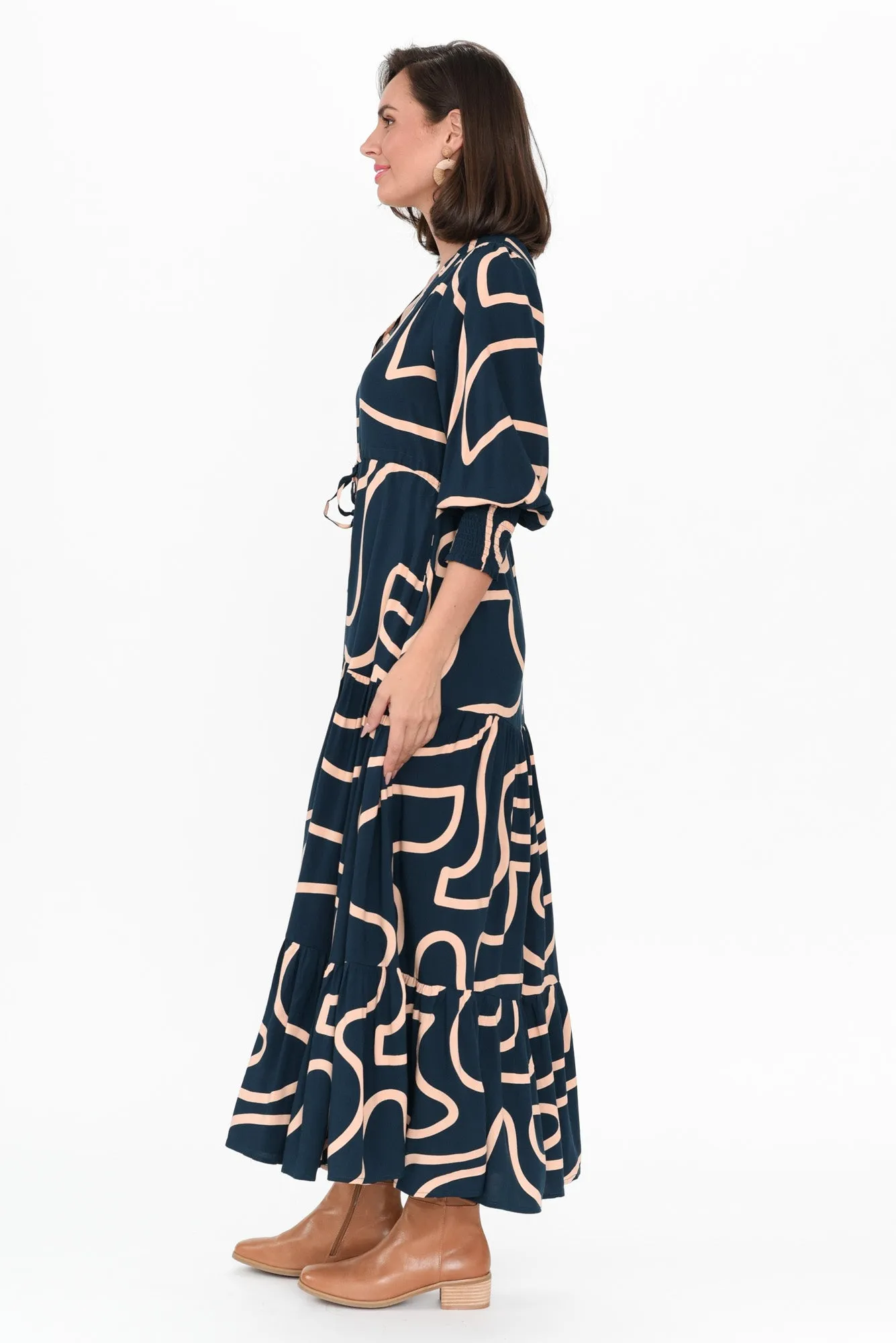 Boleyn Teal Geo Tie Dress sold by Blue Bungalow product image thumbnail 3