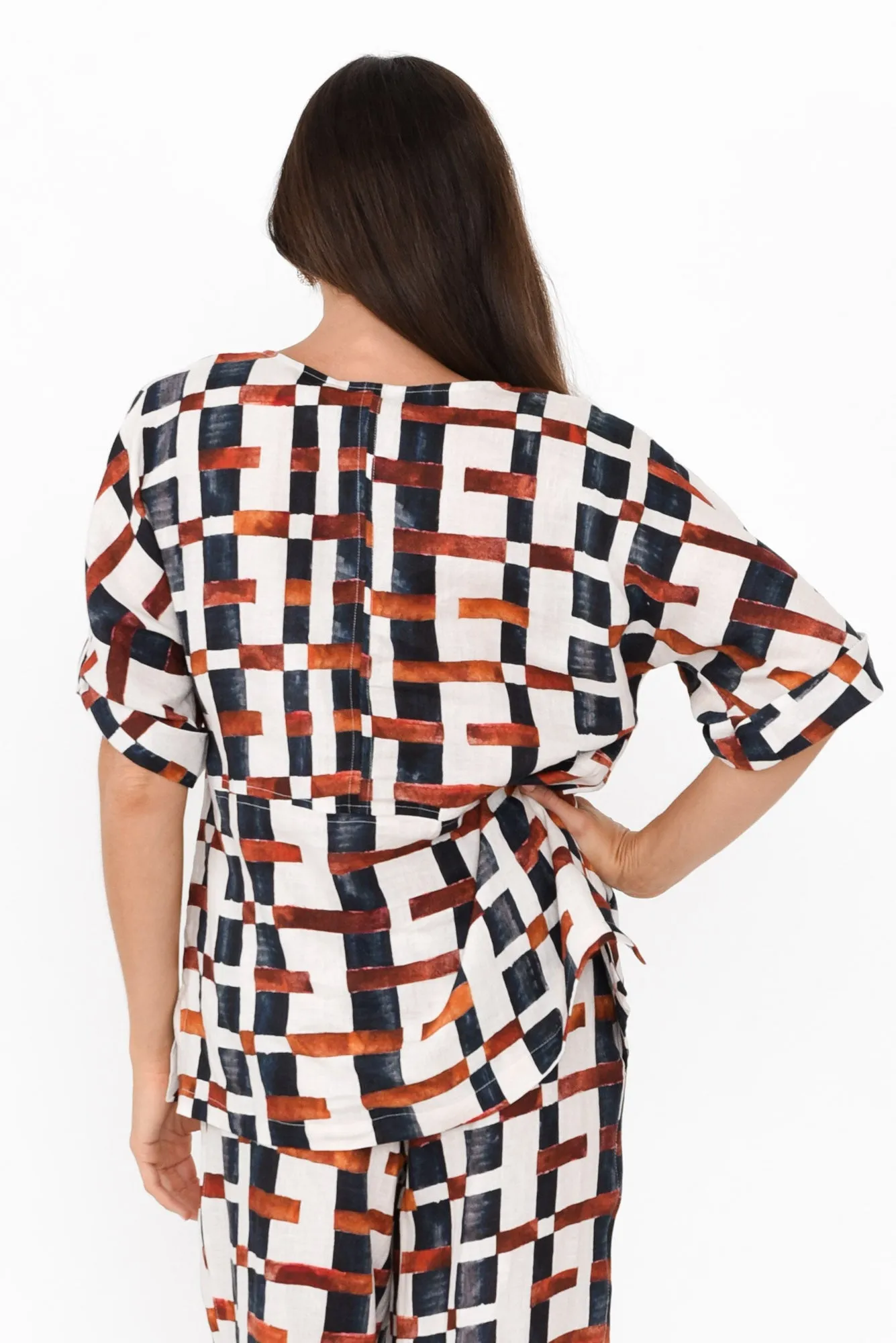 Taina Brown Geo Linen Top sold by Blue Bungalow product image thumbnail 4