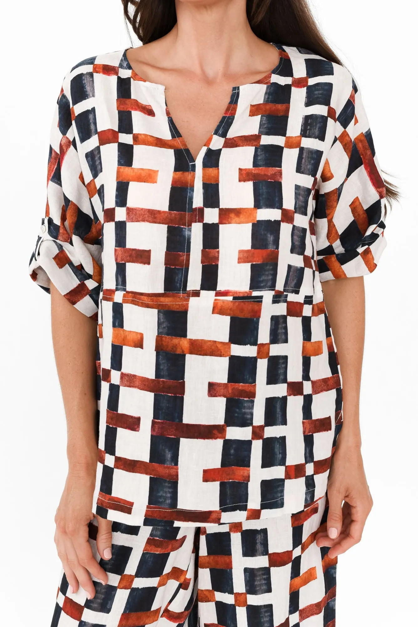 Taina Brown Geo Linen Top sold by Blue Bungalow product image thumbnail 5