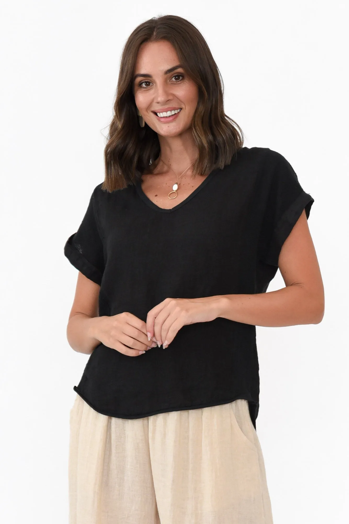 Dorian Black Linen Cotton Top sold by Blue Bungalow product image thumbnail 2