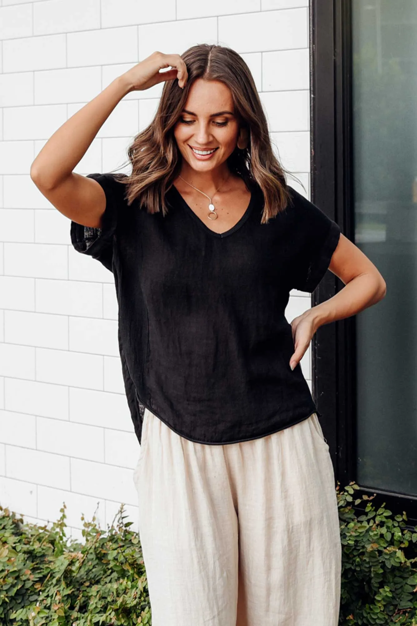 Dorian Black Linen Cotton Top sold by Blue Bungalow