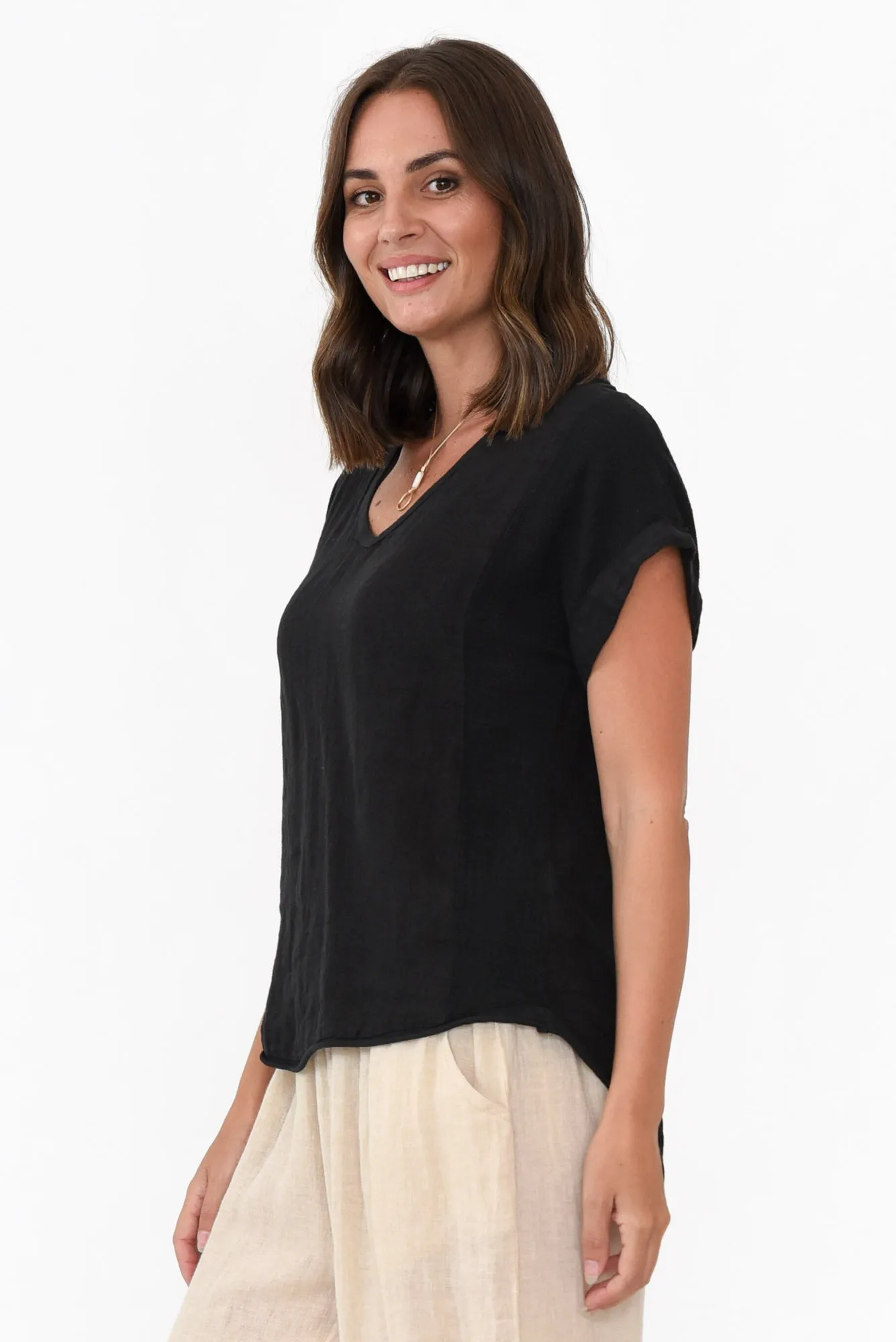 Dorian Black Linen Cotton Top sold by Blue Bungalow product image thumbnail 5
