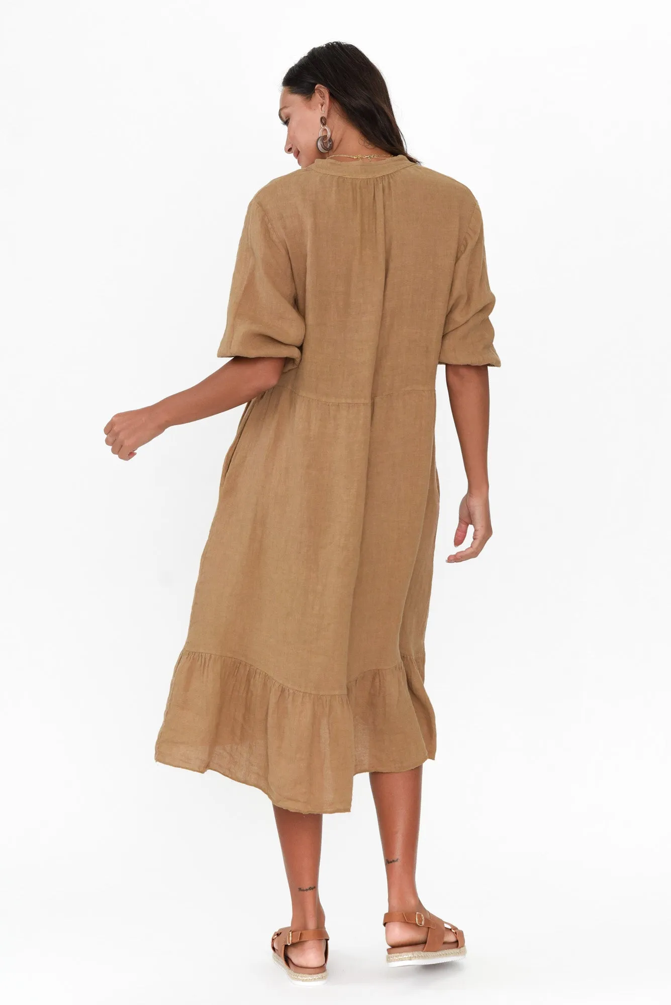 Mattea Camel Linen Ruffle Dress sold by Blue Bungalow product image thumbnail 5