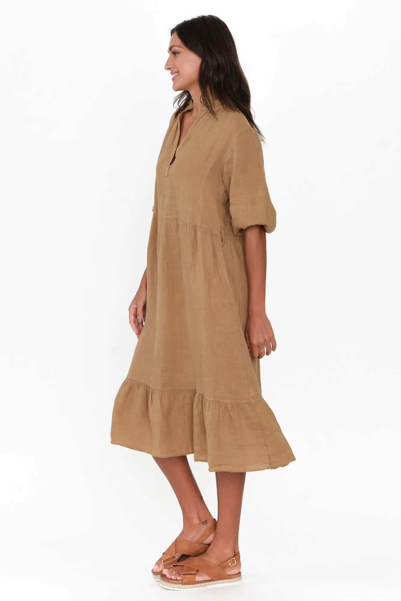 Mattea Camel Linen Ruffle Dress sold by Blue Bungalow product image thumbnail 4
