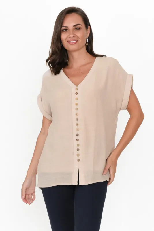 Miray Beige Button Top sold by Blue Bungalow