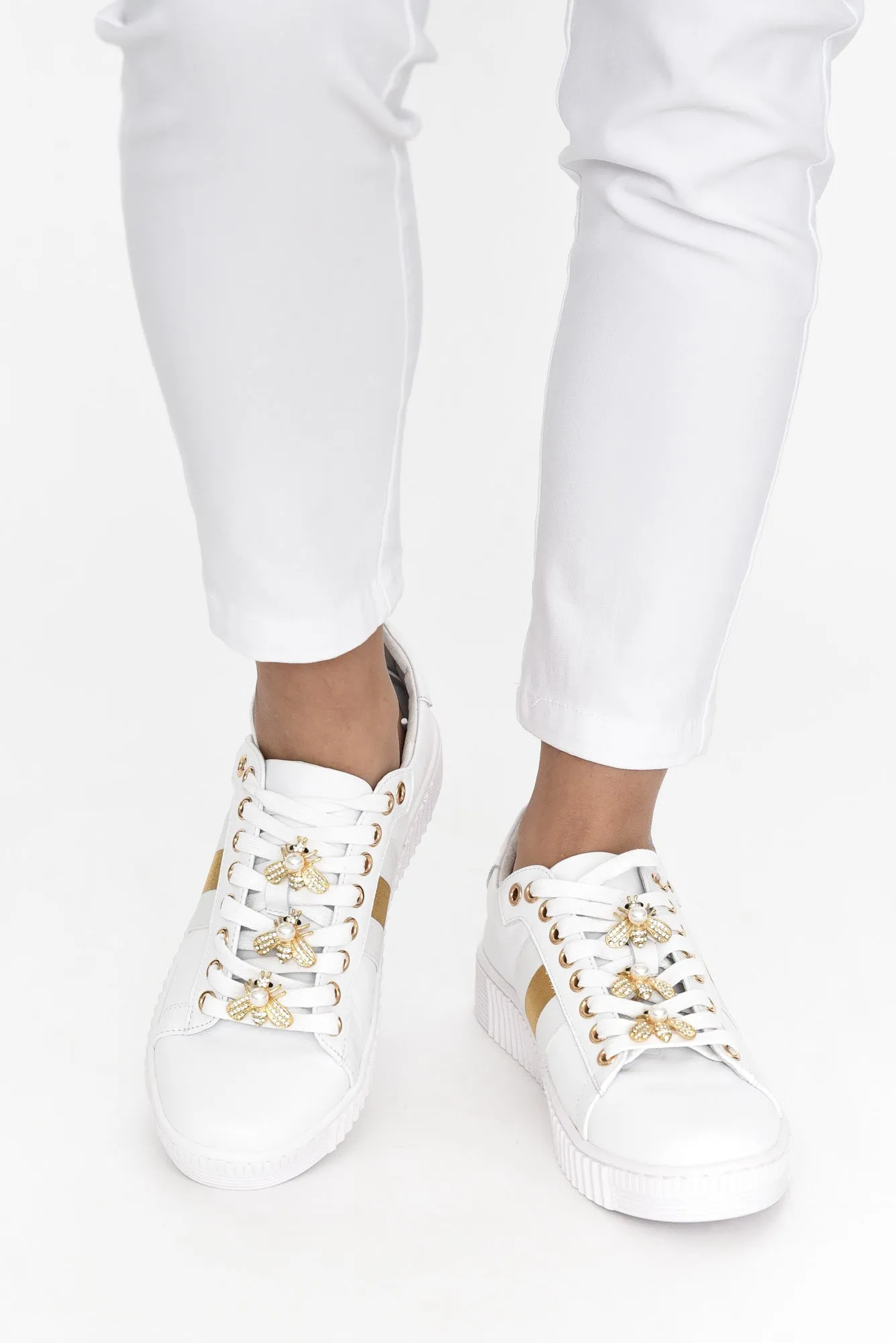 Bee White Stripe Leather Sneaker sold by Blue Bungalow product image thumbnail 5