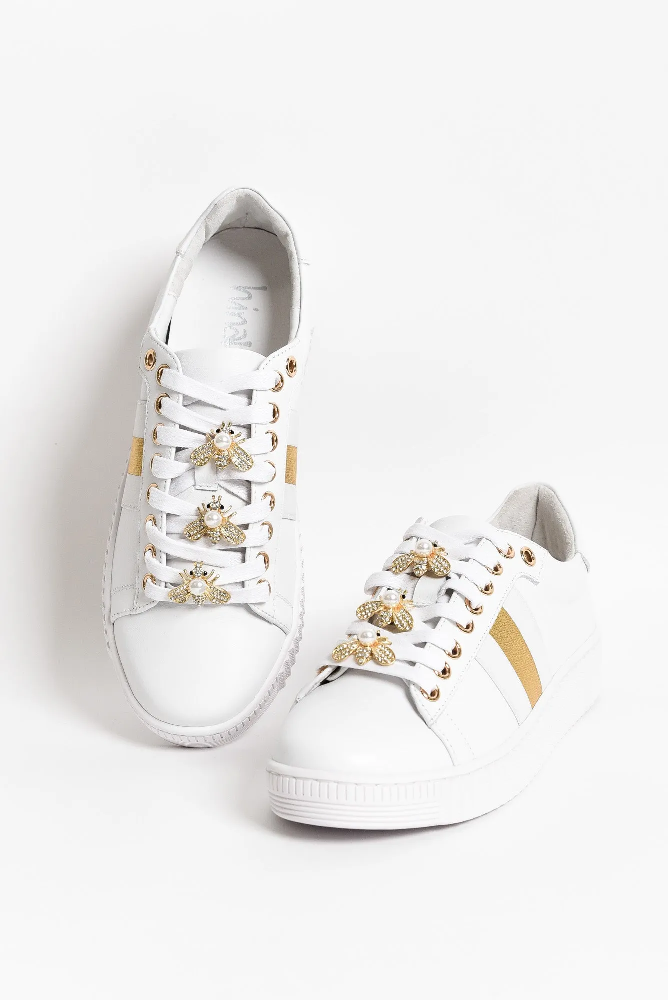 Bee White Stripe Leather Sneaker sold by Blue Bungalow