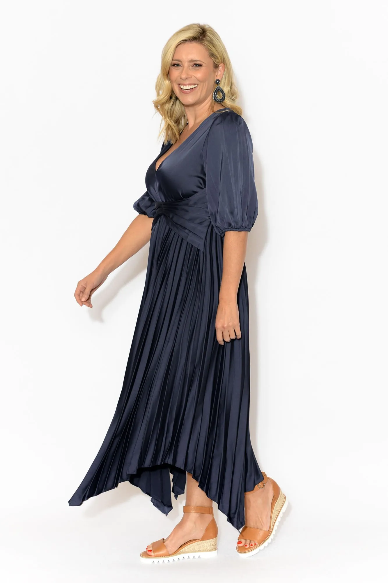 Allison Navy Pleated Midi Dress sold by Blue Bungalow product image thumbnail 3