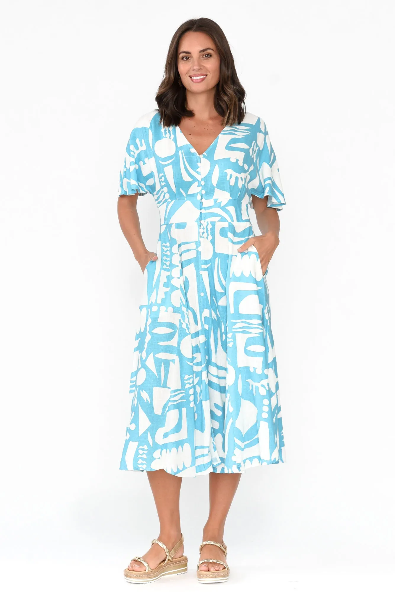 Joel Blue Abstract Button Dress sold by Blue Bungalow product image thumbnail 3