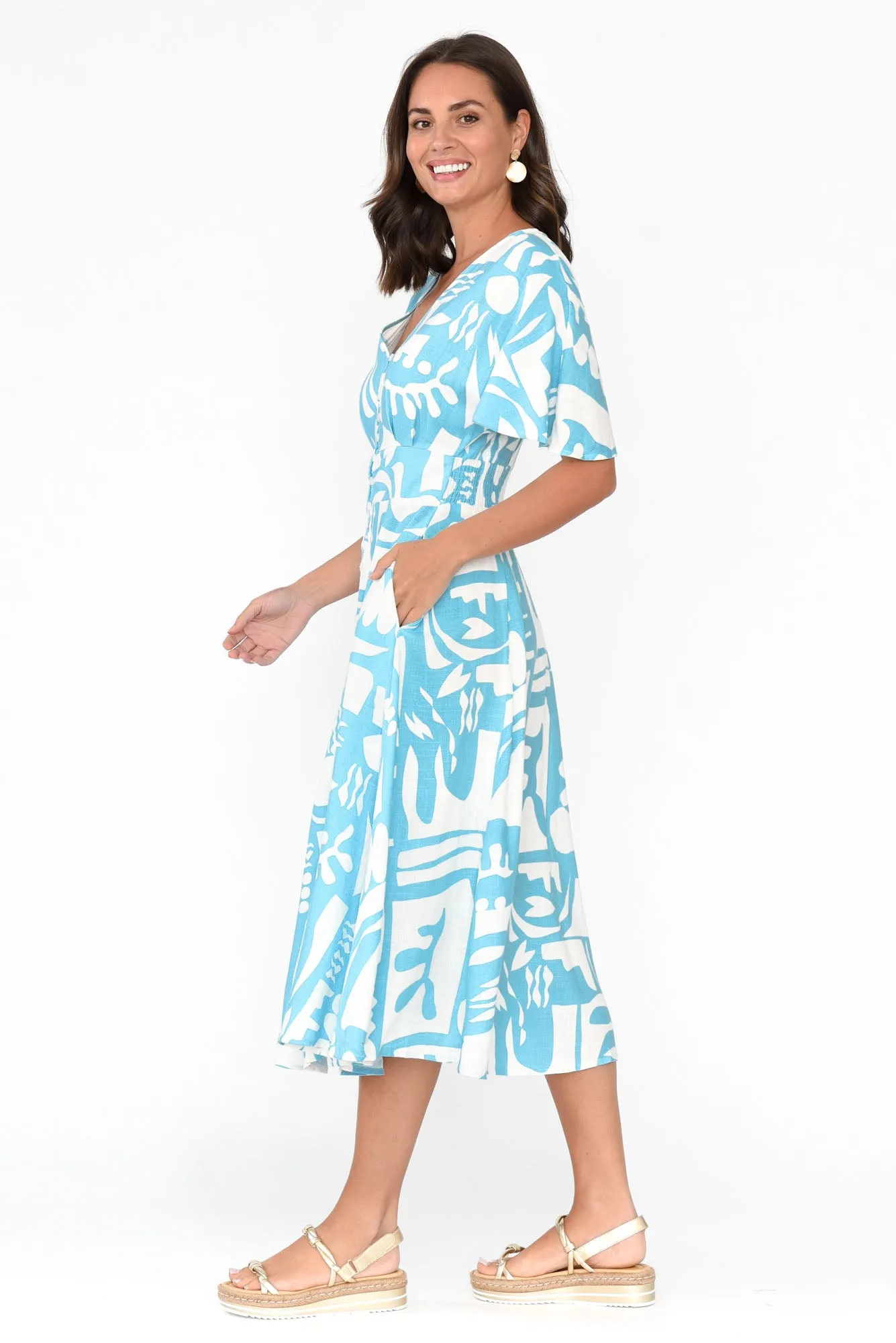 Joel Blue Abstract Button Dress sold by Blue Bungalow product image thumbnail 4