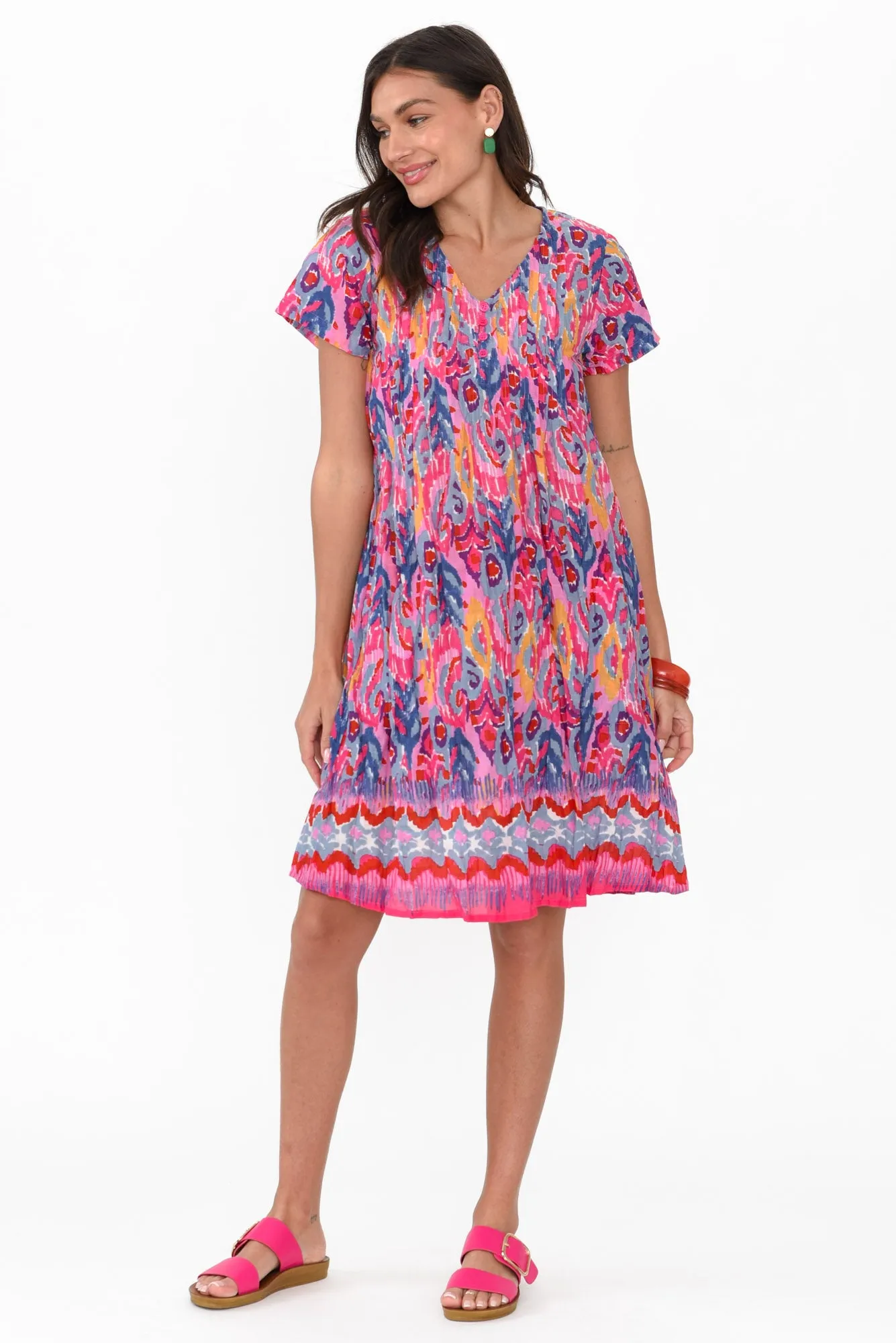 Sabina Pink Motif Crinkle Cotton Dress sold by Blue Bungalow product image thumbnail 2