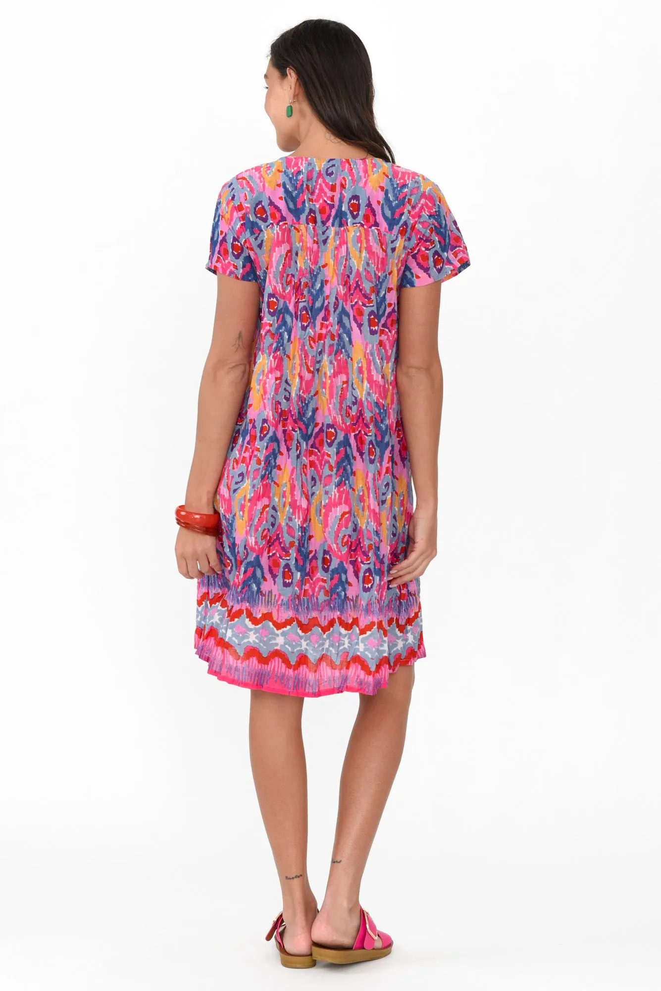 Sabina Pink Motif Crinkle Cotton Dress sold by Blue Bungalow product image thumbnail 5