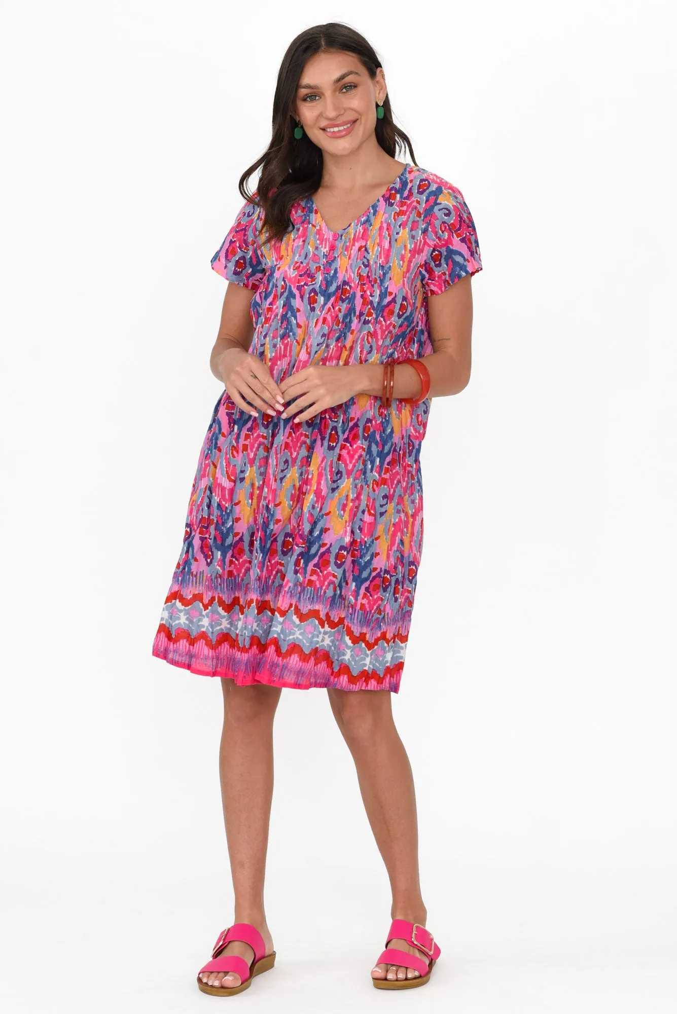 Sabina Pink Motif Crinkle Cotton Dress sold by Blue Bungalow product image thumbnail 3