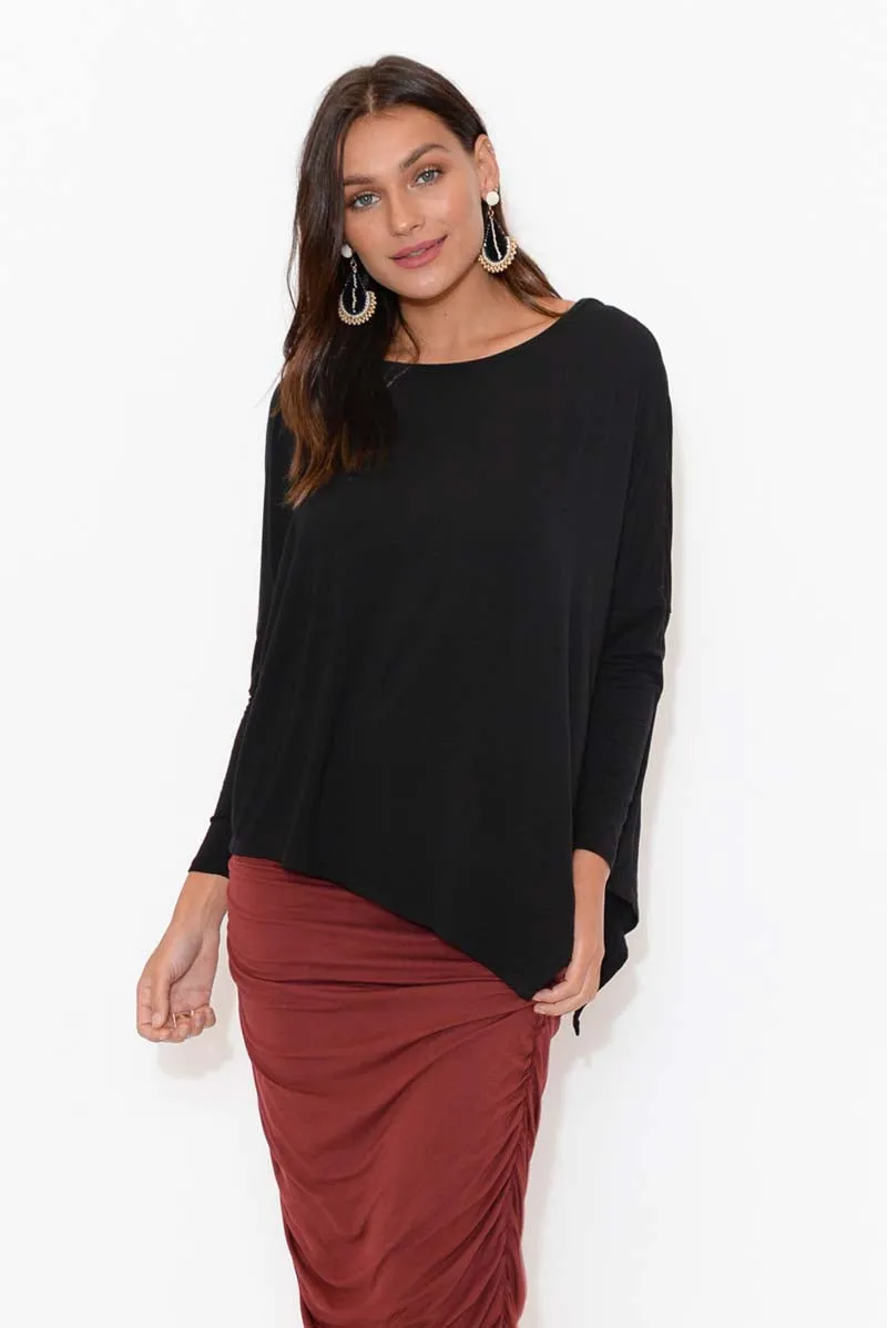 Black Bamboo Relaxed Boatneck Top sold by Blue Bungalow