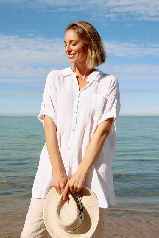 Kakadu White Linen Button Shirt sold by Blue Bungalow