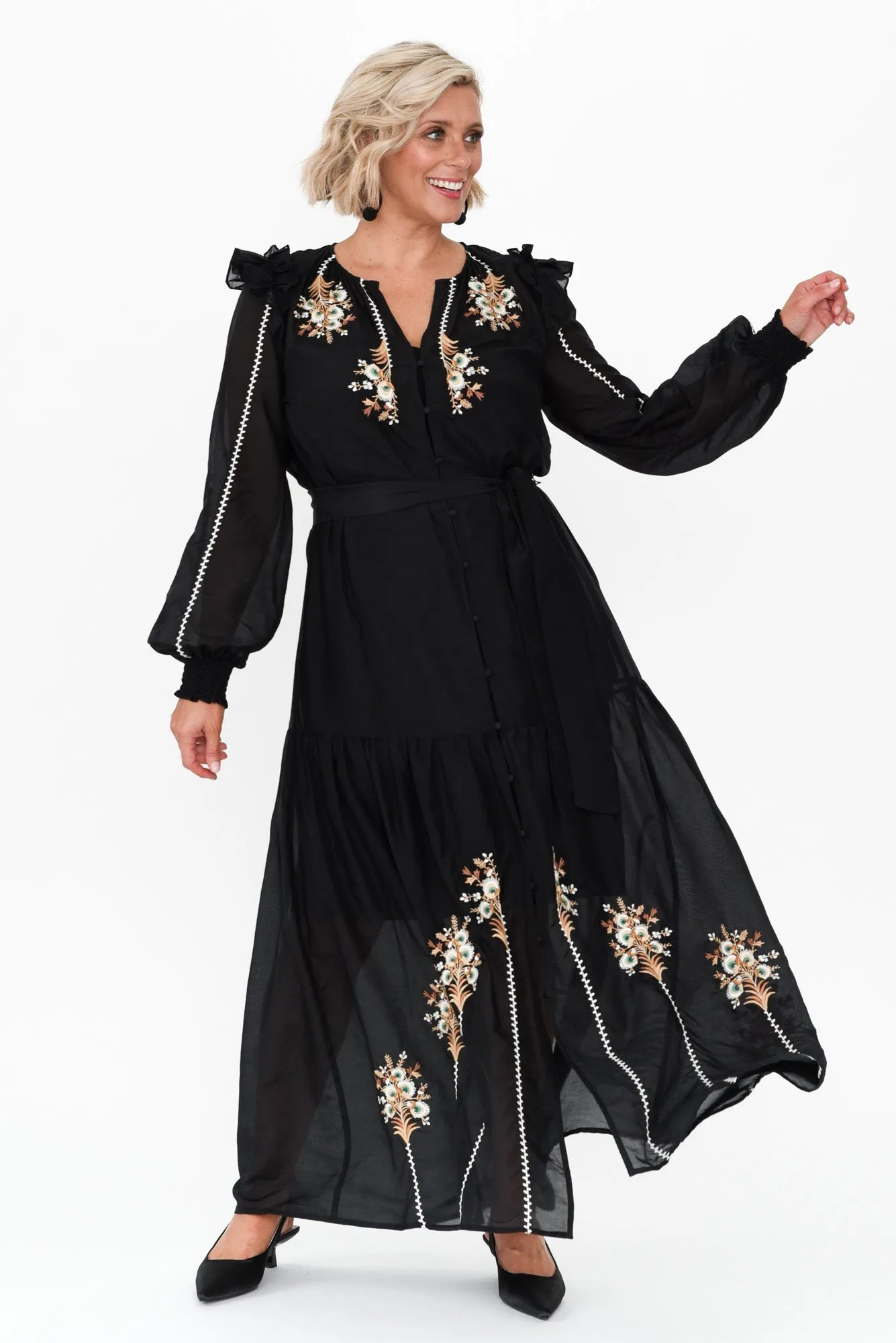 Aquila Black Embroidered Cotton Silk Dress sold by Blue Bungalow product image thumbnail 2