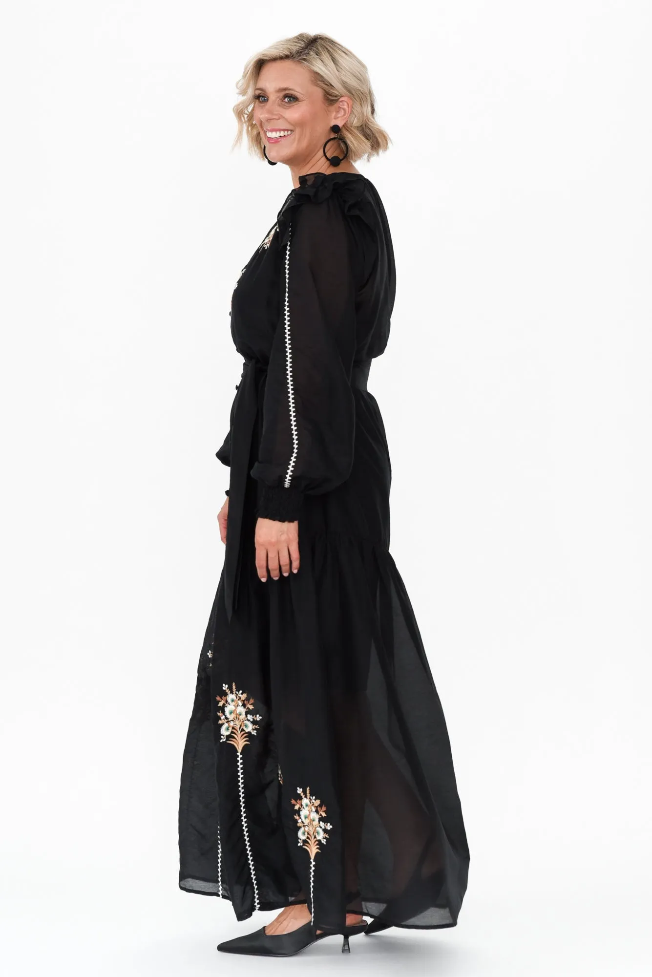 Aquila Black Embroidered Cotton Silk Dress sold by Blue Bungalow product image thumbnail 3