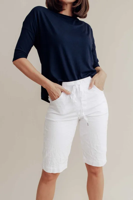 Asha White Cotton Blend Drawstring Shorts sold by Blue Bungalow