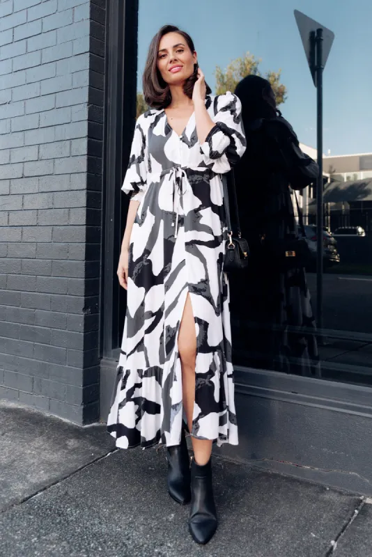 Millard Black Geo Linen Blend Dress sold by Blue Bungalow