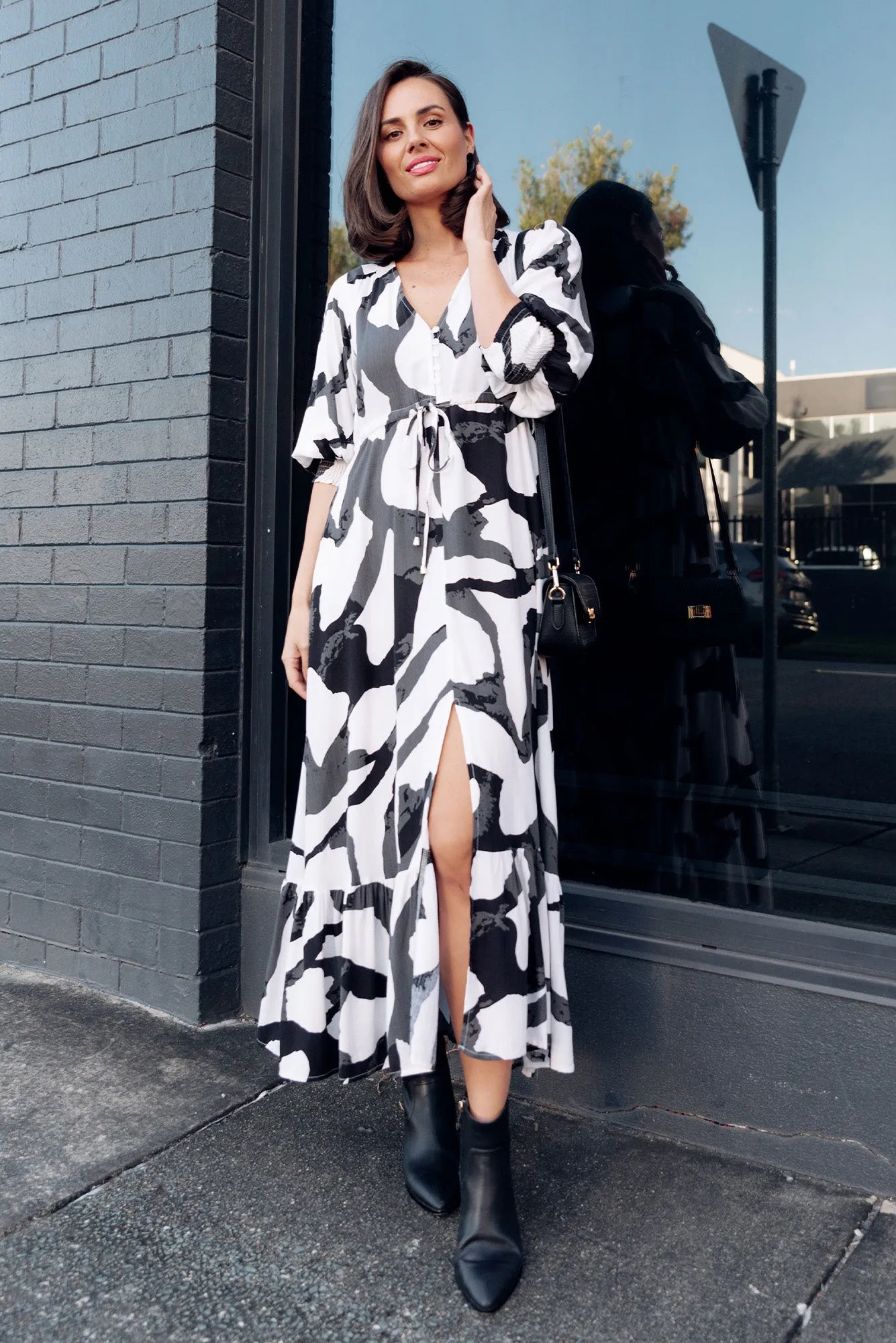 Millard Black Geo Linen Blend Dress sold by Blue Bungalow