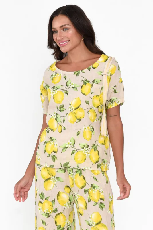 Marceline Citrus Blossom Linen Top sold by Blue Bungalow