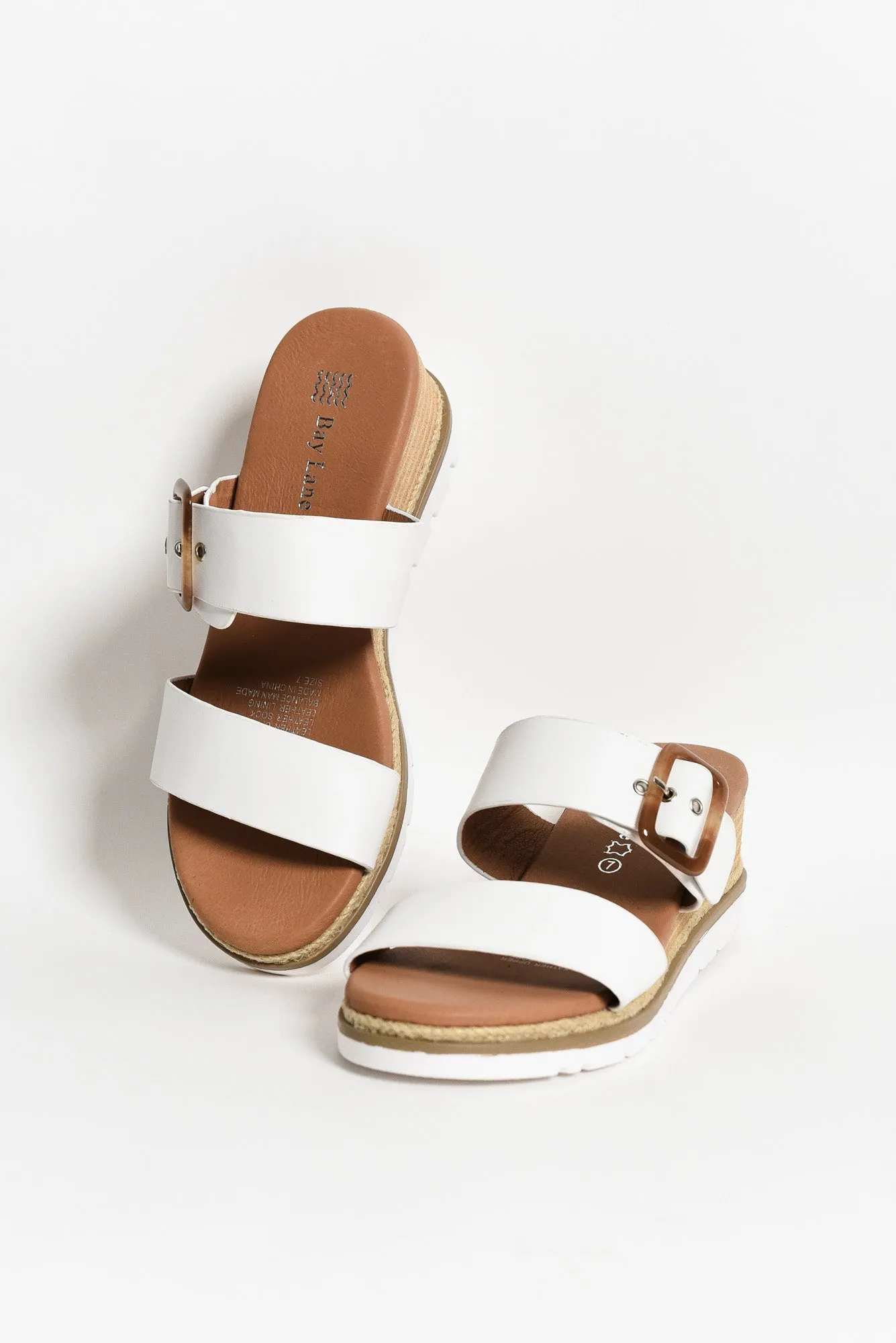 Ryver White Buckle Wedge Sandal sold by Blue Bungalow