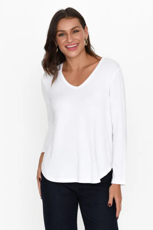 Sia White Bamboo V Neck Top sold by Blue Bungalow