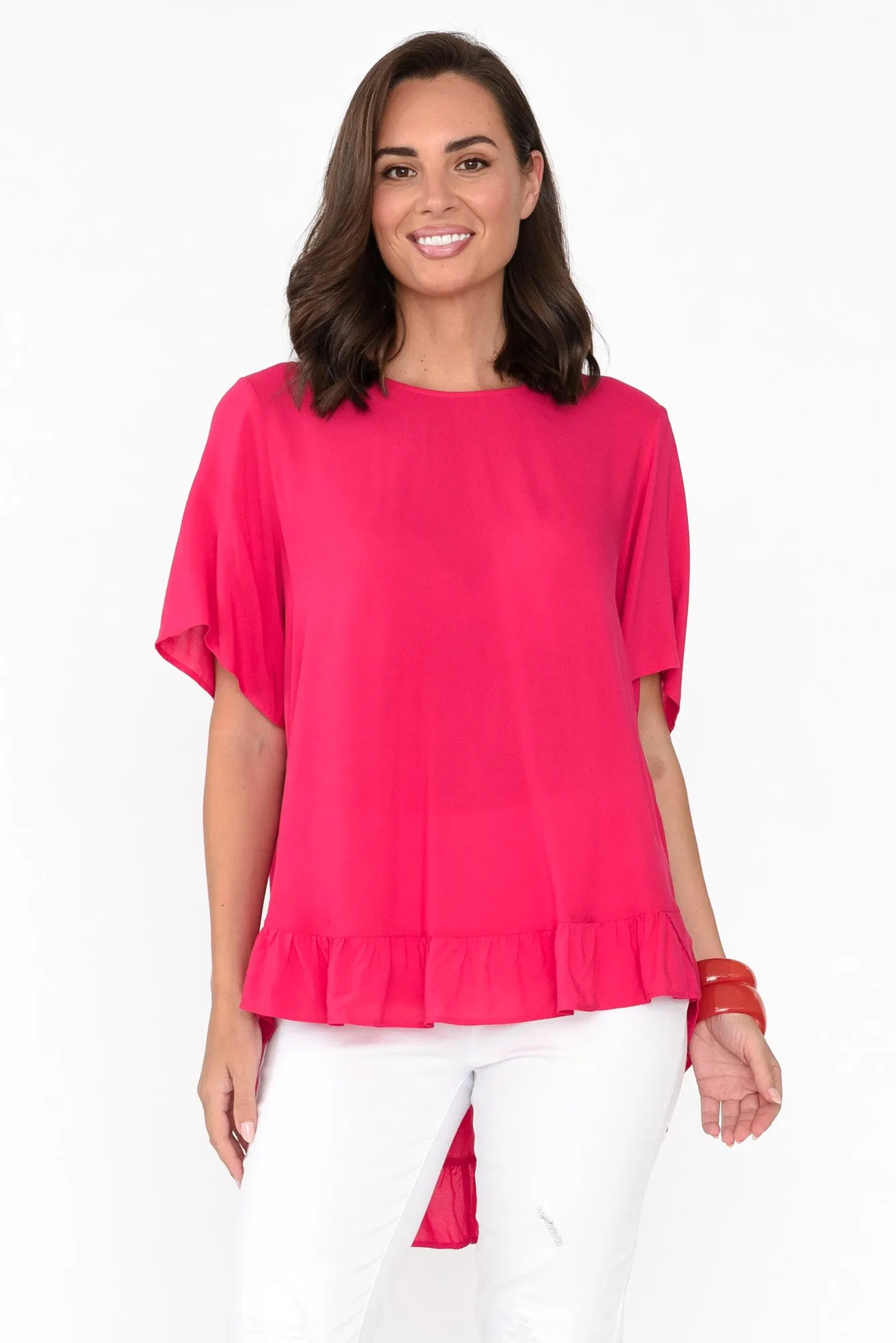 Cheryl Pink Frill Top sold by Blue Bungalow