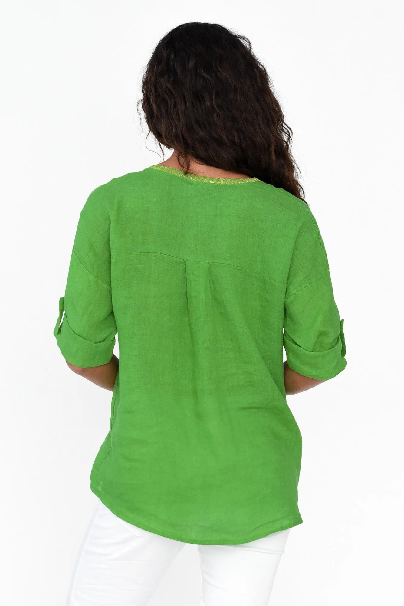 Leonora Green Star Linen Top sold by Blue Bungalow product image thumbnail 4