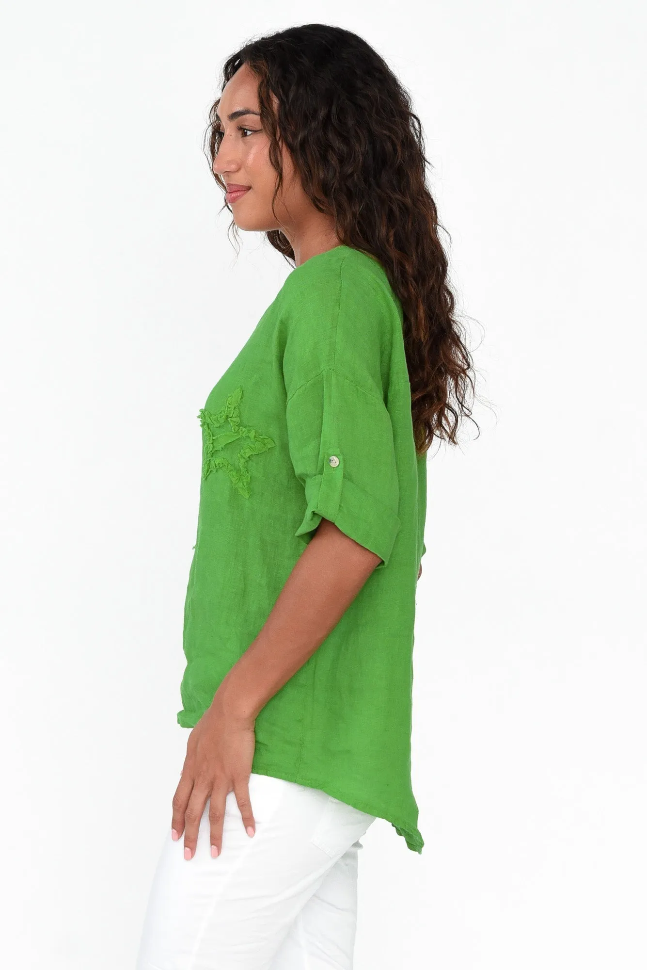 Leonora Green Star Linen Top sold by Blue Bungalow product image thumbnail 3