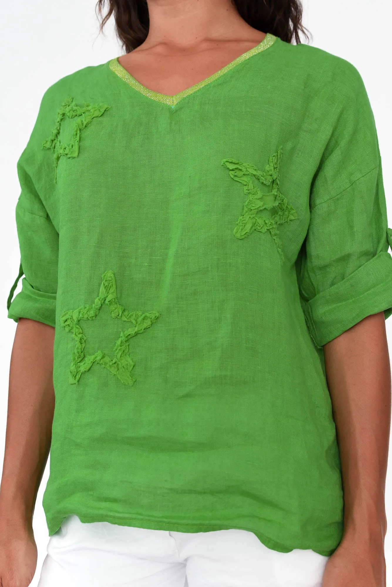 Leonora Green Star Linen Top sold by Blue Bungalow product image thumbnail 5