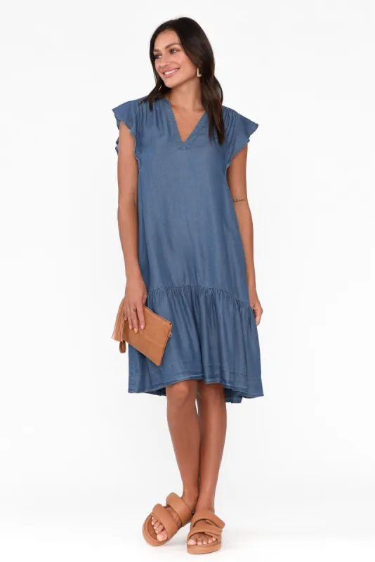 Lorne Blue Denim Tier Dress sold by Blue Bungalow