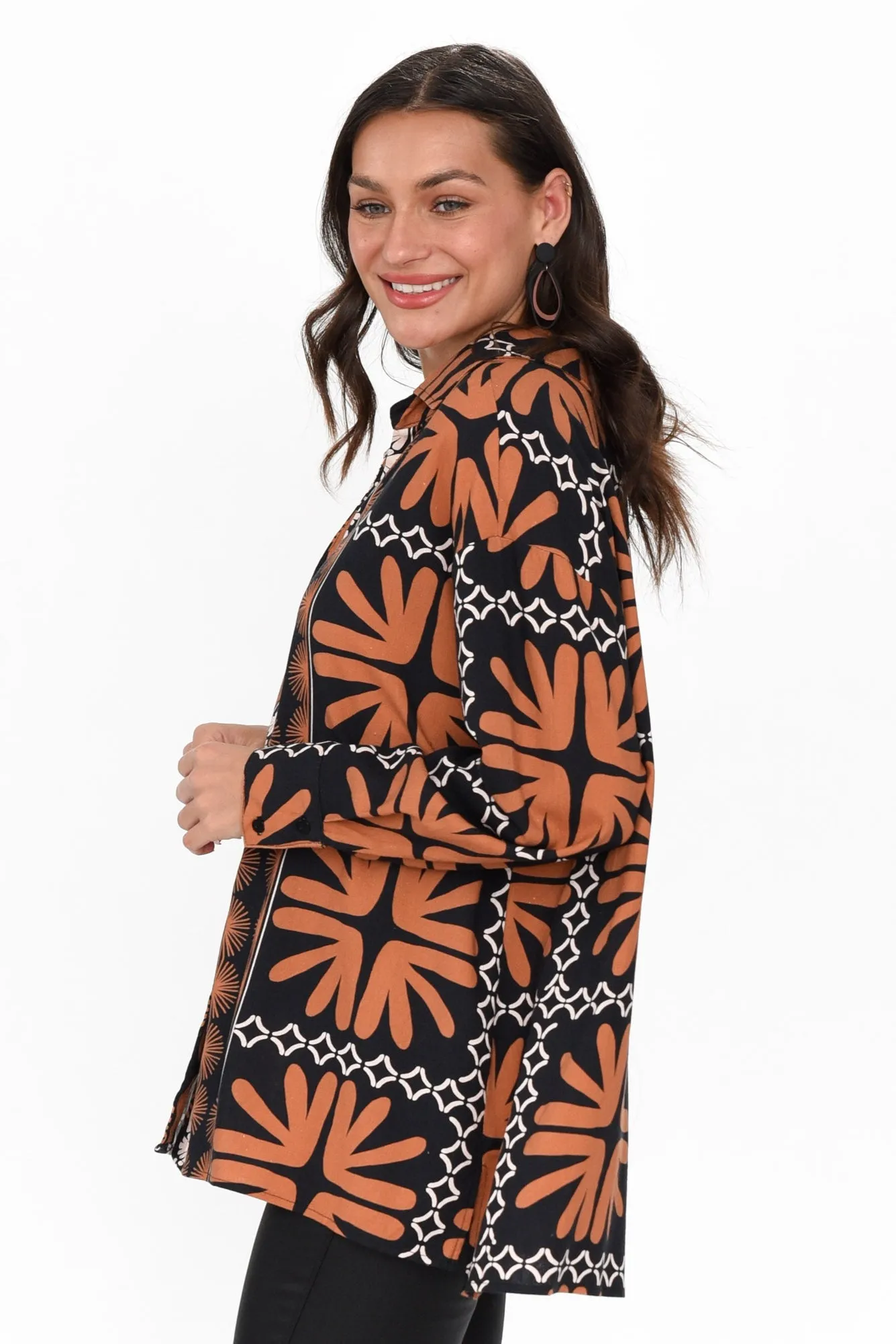 Silia Brown Geo Linen Blend Shirt sold by Blue Bungalow product image thumbnail 4