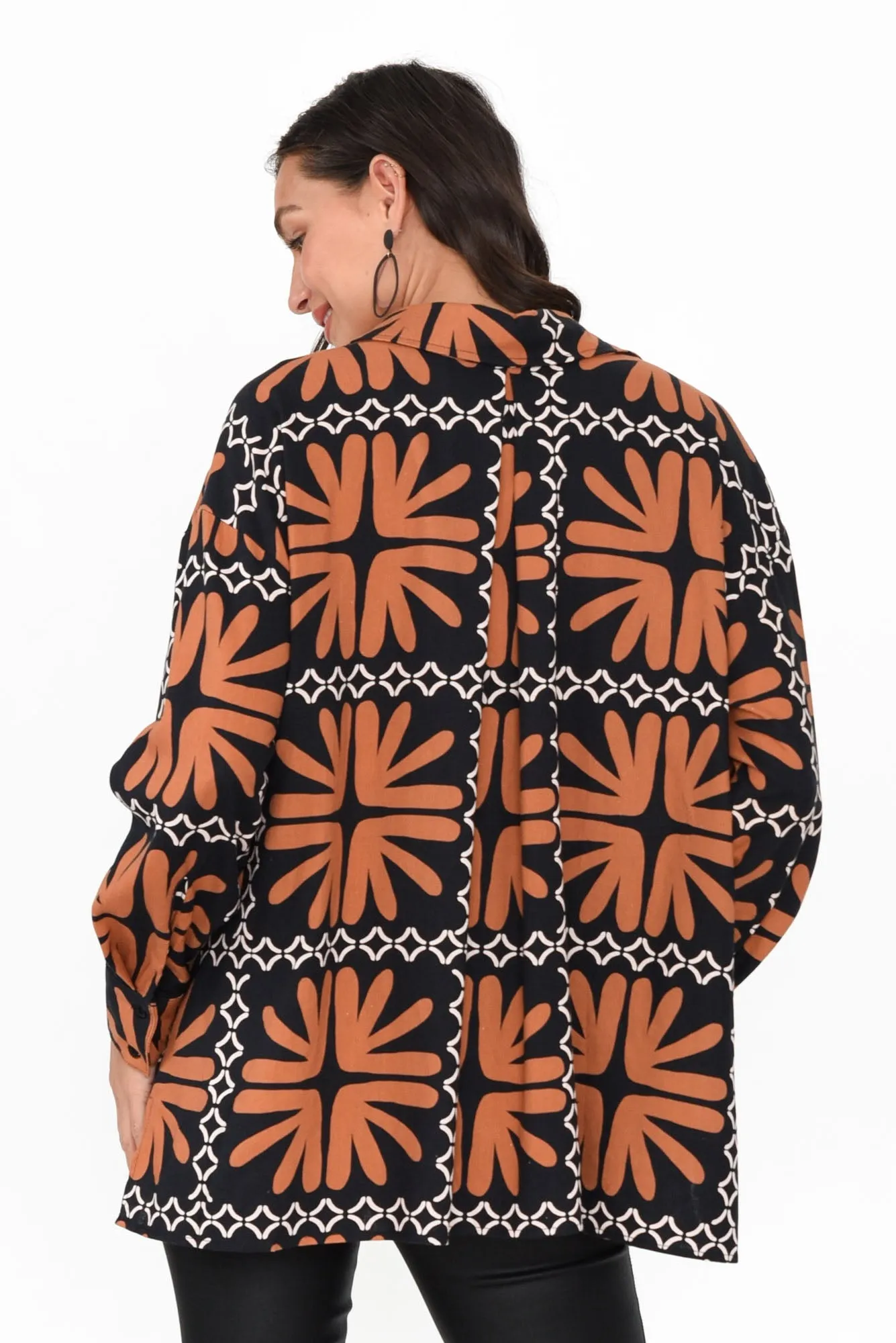 Silia Brown Geo Linen Blend Shirt sold by Blue Bungalow product image thumbnail 5