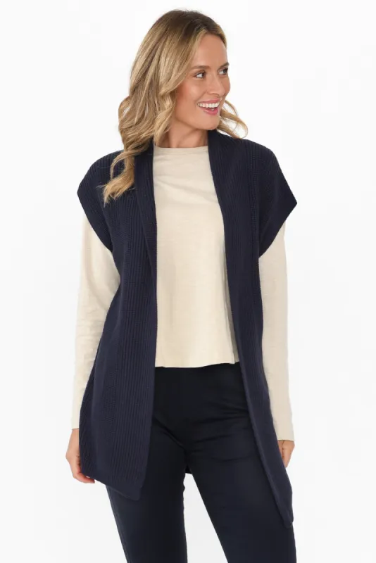 Allegra Navy Cotton Knit Sleeveless Cardigan sold by Blue Bungalow