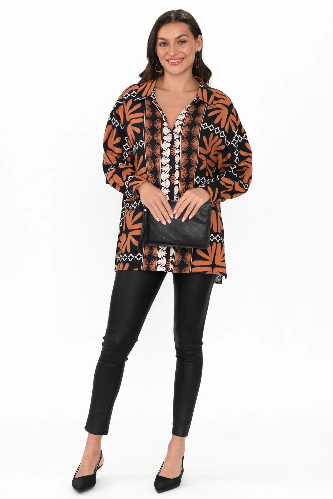 Silia Brown Geo Linen Blend Shirt sold by Blue Bungalow product image thumbnail 3