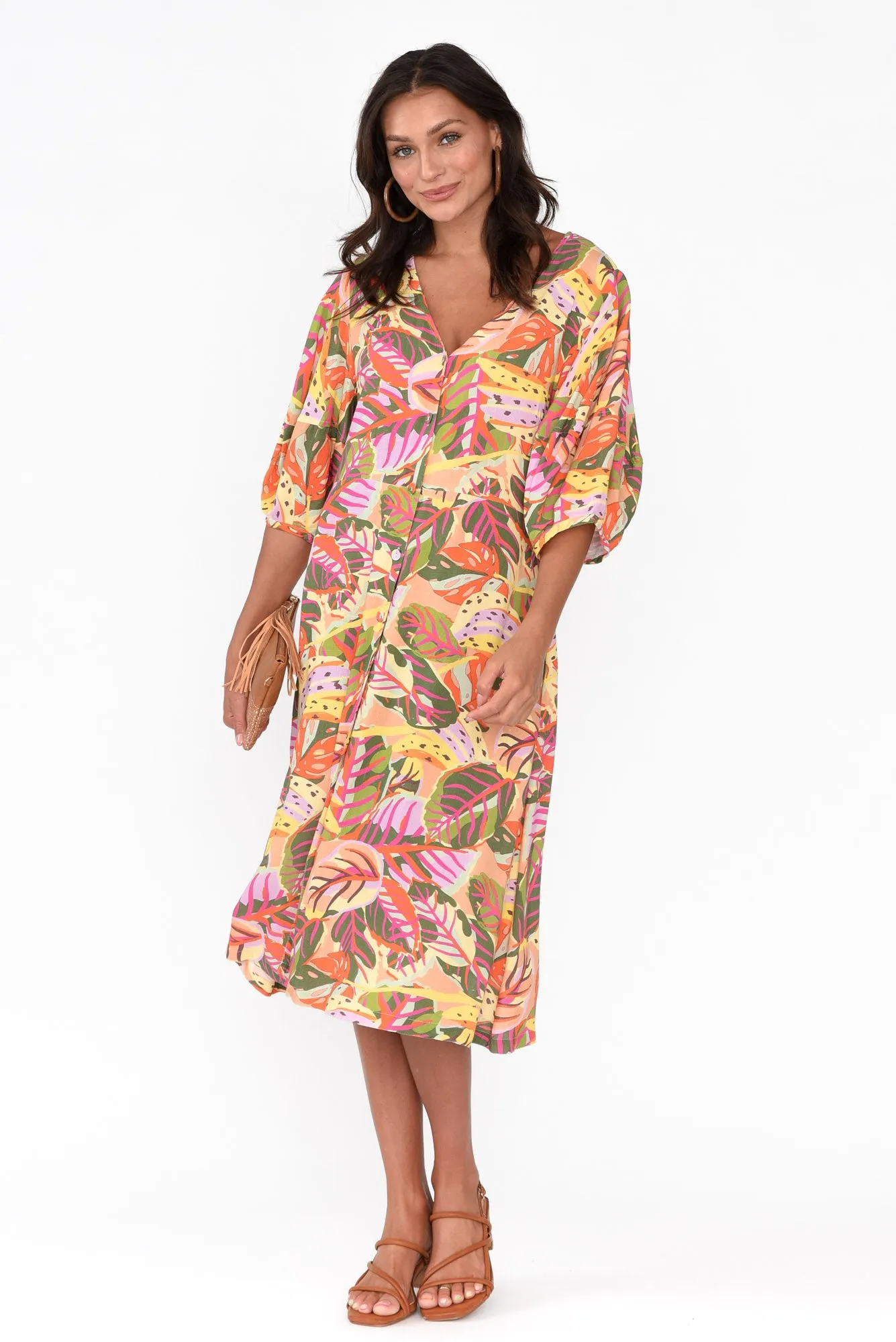 Enna Yellow Tropical Pocket Dress sold by Blue Bungalow