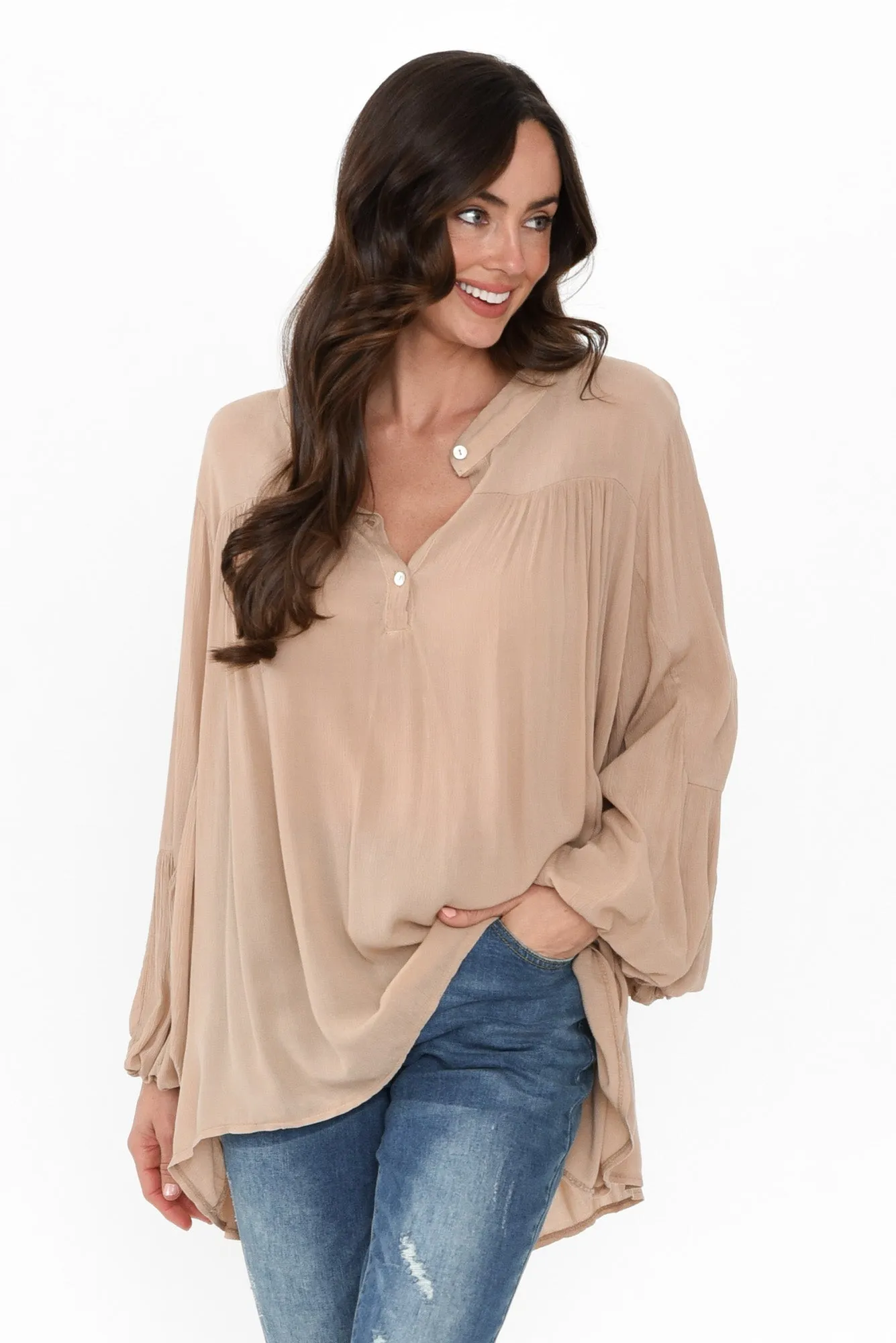 Bisa Beige Button Blouse sold by Blue Bungalow