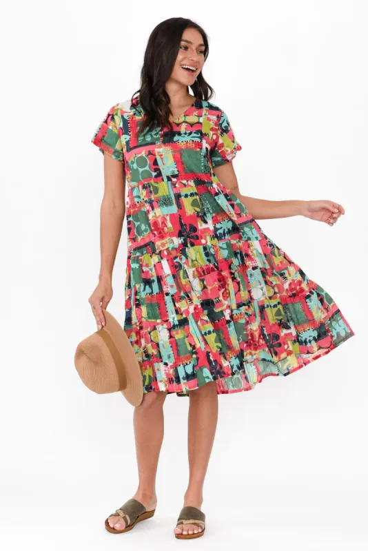 Lania Pink Patchwork Crinkle Cotton Dress sold by Blue Bungalow