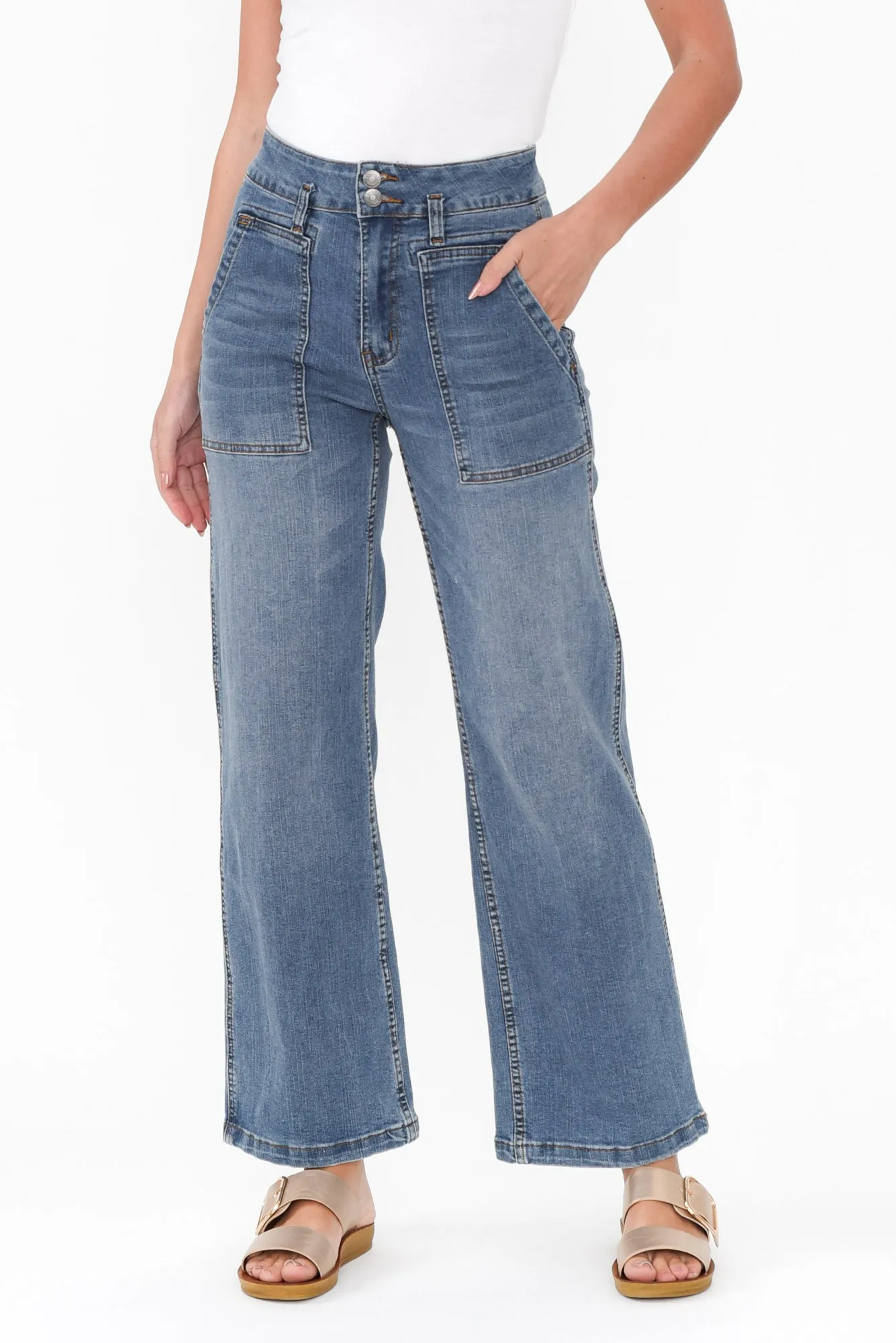 Orwell Mid Blue Wide Leg Jeans sold by Blue Bungalow